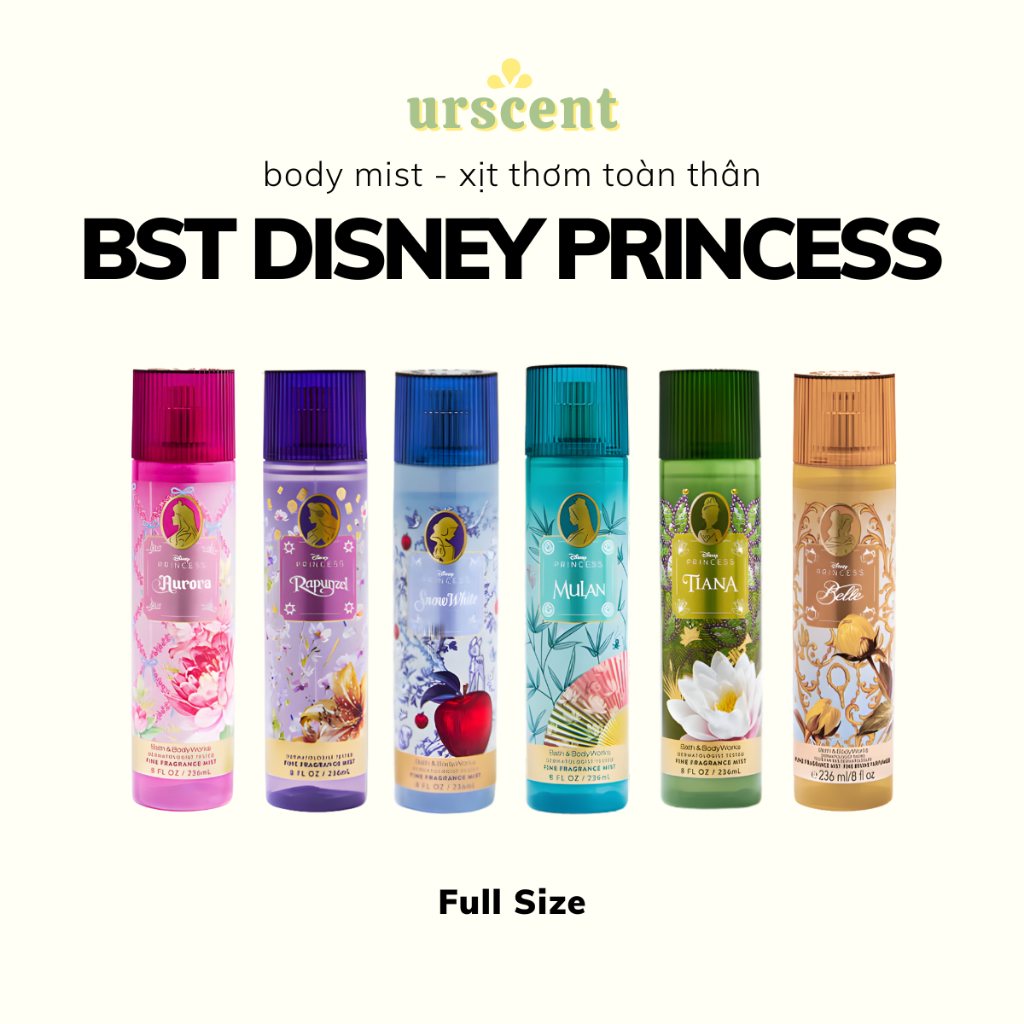 [Disney-Fullsize] Body mist xịt thơm BBW BST DISNEY 236ml l Aurora l Belle l Mulan l Rapunzel l Snow