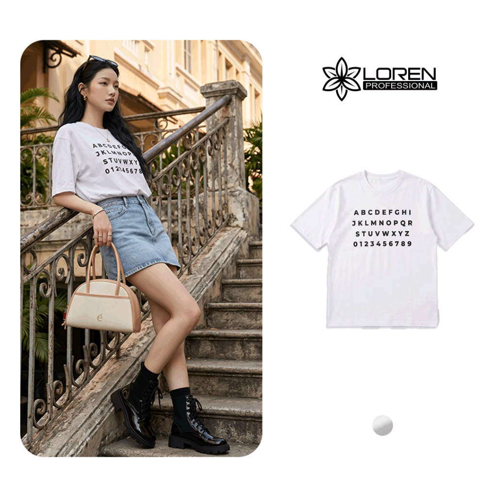 LOREN - Áo Thun Nữ Form Suông In Chữ Trắng Trẻ Trung Dễ Phối A2769