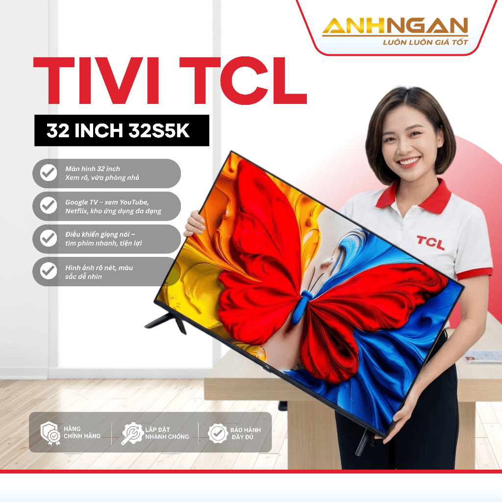 Google Tivi QLED TCL 32 Inch 32S5K Full HD HDR10 Smart TV, Dolby Audio, Giá Tốt
