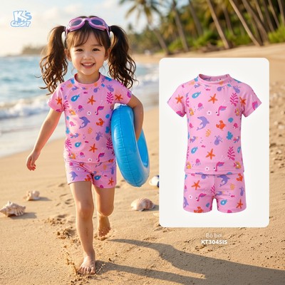 Bộ Đồ Bơi K'S CLOSET Cho Bé Gái Áo Cộc Tay Quần Đùi Chất Liệu Polyester Thoáng Mát (2-10 tuổi) từ 10-32kg KT304SIS