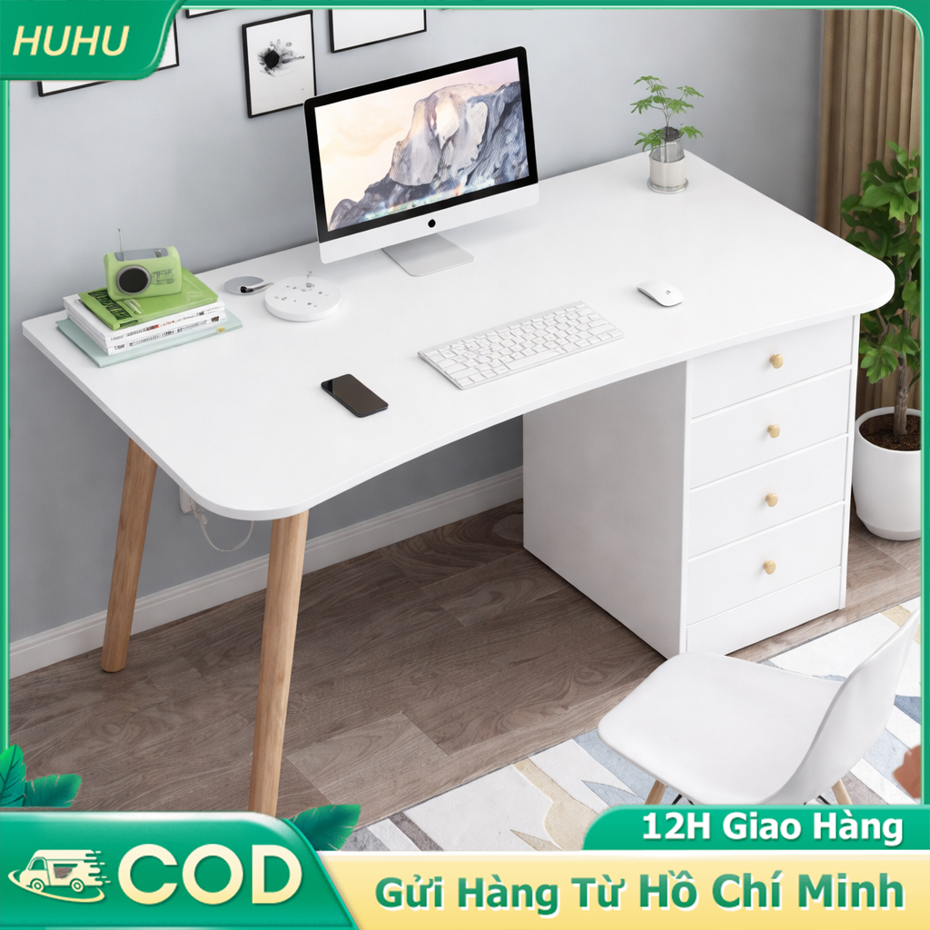 HUHU Bàn làm việc Kệ sách để bàn đa năng decor  Bàn làm việc học tập gỗ cực xinh thương hiệu