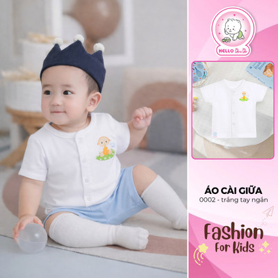 Áo cài giữa trắng tay ngắn 0002 (hình in ngẫu nhiên)