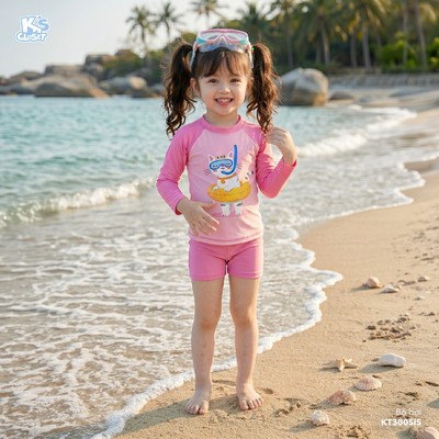 Bộ Đồ Bơi K'S CLOSET Cho Bé Gái Áo Daì Tay Quần Đùi Chất Liệu Polyester Thoáng Mát (2-10 tuổi) từ 10kg-35kg KT300SIS