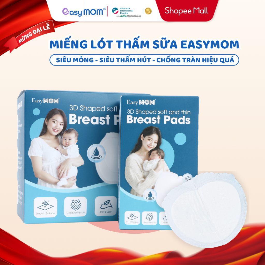 Easy MOM Miếng Lót Thấm Hút Sữa Chống Tràn Tối Đa,Siêu Mỏng, Siêu Thấm, Chống Tràn