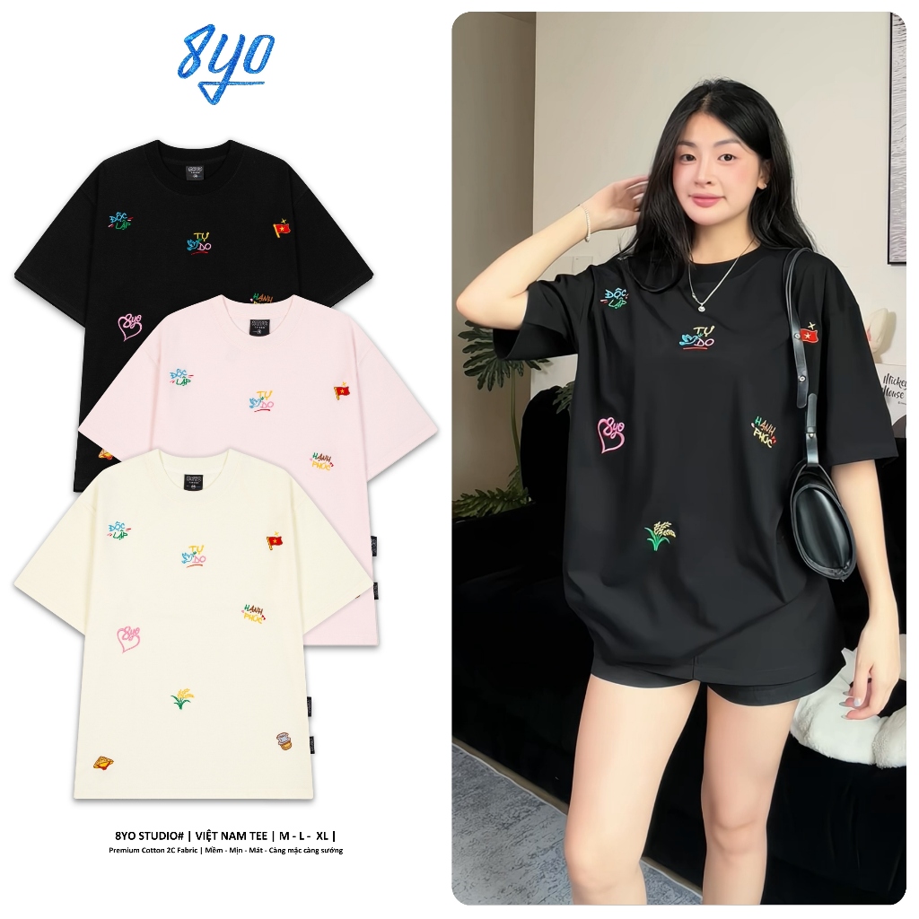 Áo Thun Thêu 8YO VIỆT NAM Tee Cotton Mềm Mịn Mát - Áo Phông Local Brand Unisex Nam Nữ Form Rộng | BigBuy360 - bigbuy360.vn