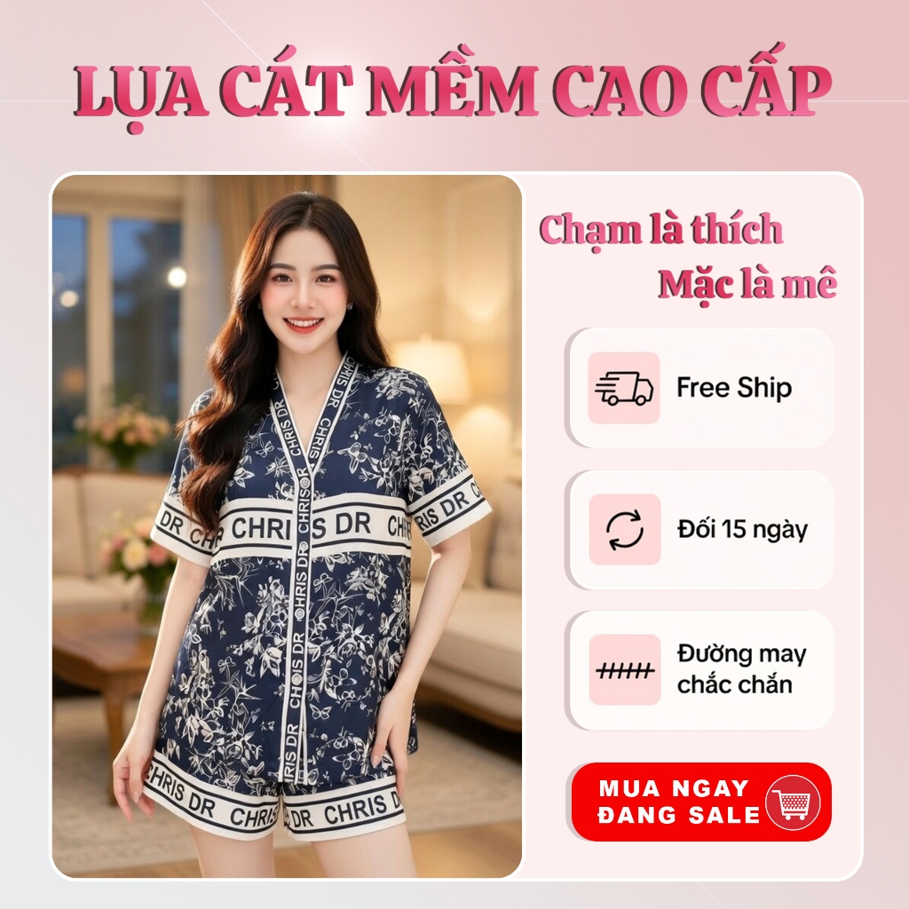[Hot]Đồ bộ Pijama nữ tiểu thư sang chảnh, bộ đồ pijama nữ cộc tay Nữ Hè, pijama nữ mặc nhà lụa cát