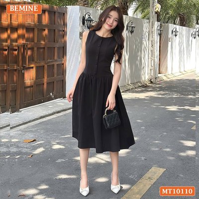 Đầm thiết kế BEMINE cổ tròn sát nách dáng xòe phù hợp đi chơi-MT10110