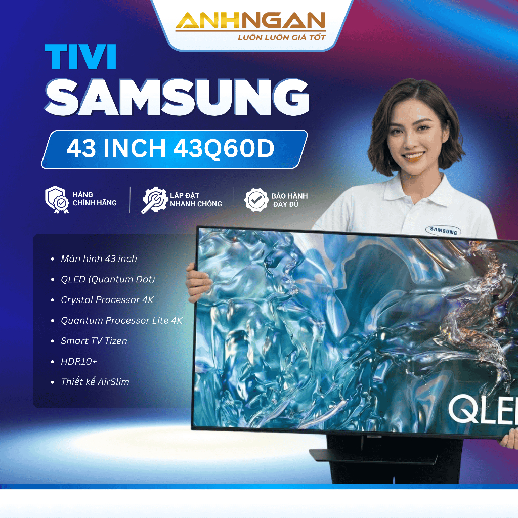 Smart Tivi Samsung QLED 4K 43 Inch QA43Q60DA (43Q60D) – Quantum HDR, Tizen OS, Dolby