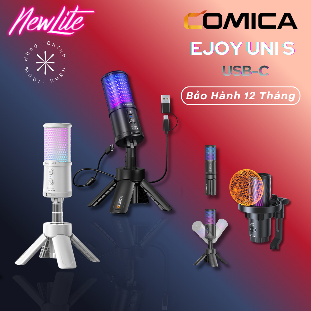 COMICA EJOY UNI S - Mic Thu Âm Condenser Cardioid RGB Chống Ồn Livestream & Gaming Cổng USB