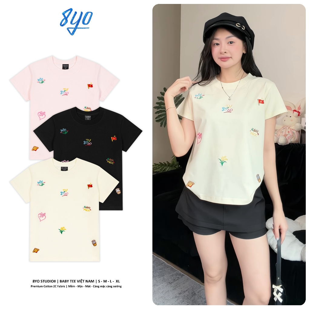 Áo Baby Tee Thêu 8YO VIỆT NAM Cotton Mềm Mịn Mát - Áo Baby Tee Local Brand Chính Hãng Cao Cấp | BigBuy360 - bigbuy360.vn