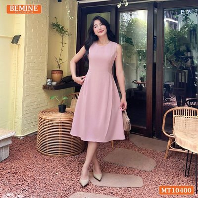 Đầm thiết kế BEMINE cổ tròn sát nách dáng chữ A có xếp ly-MT10400