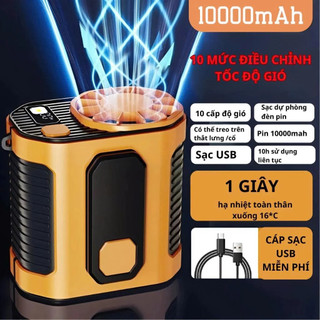 Quạt Đeo Hông Siêu Mạnh Pin 10000mAh | 100 Cấp Độ Gió | Quạt Đeo Thắt Lưng Mini Sạc Type-C Đèn LED