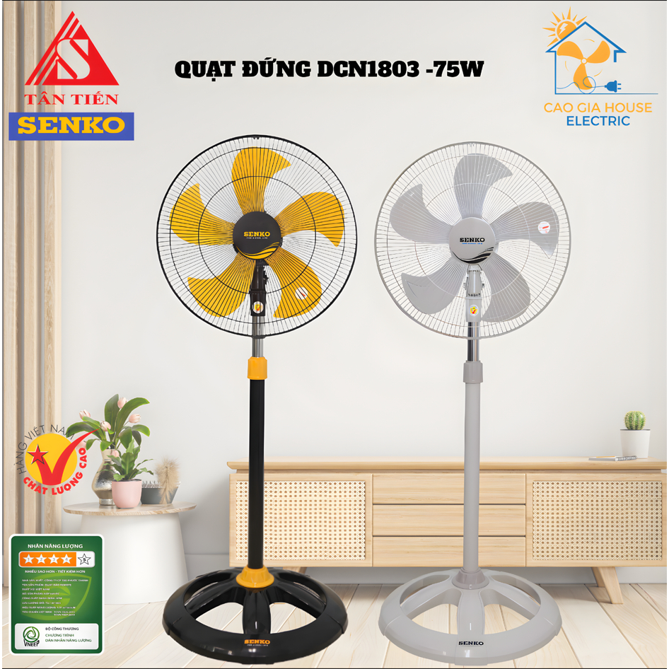 QUẠT ĐỨNG KÍCH THƯỚC LỚN, CÔNG SUẤT 75W,CAO 124CM - DCN-1803 MẪU MỚI SENKO (DTS1609)