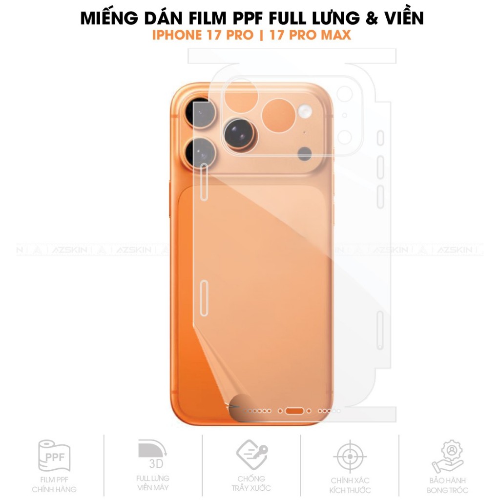 Miếng Dán Film PPF iPhone 17 Series Full Lưng Viền | Miếng Dán Film PPF Chống Trầy Xước Bảo Vệ Toàn 