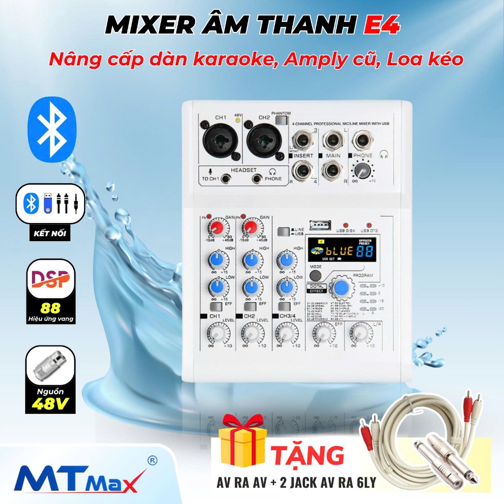 [Tặng Dây] Mixer livestream karaoke E4  Có bluetooth có vang echo delay