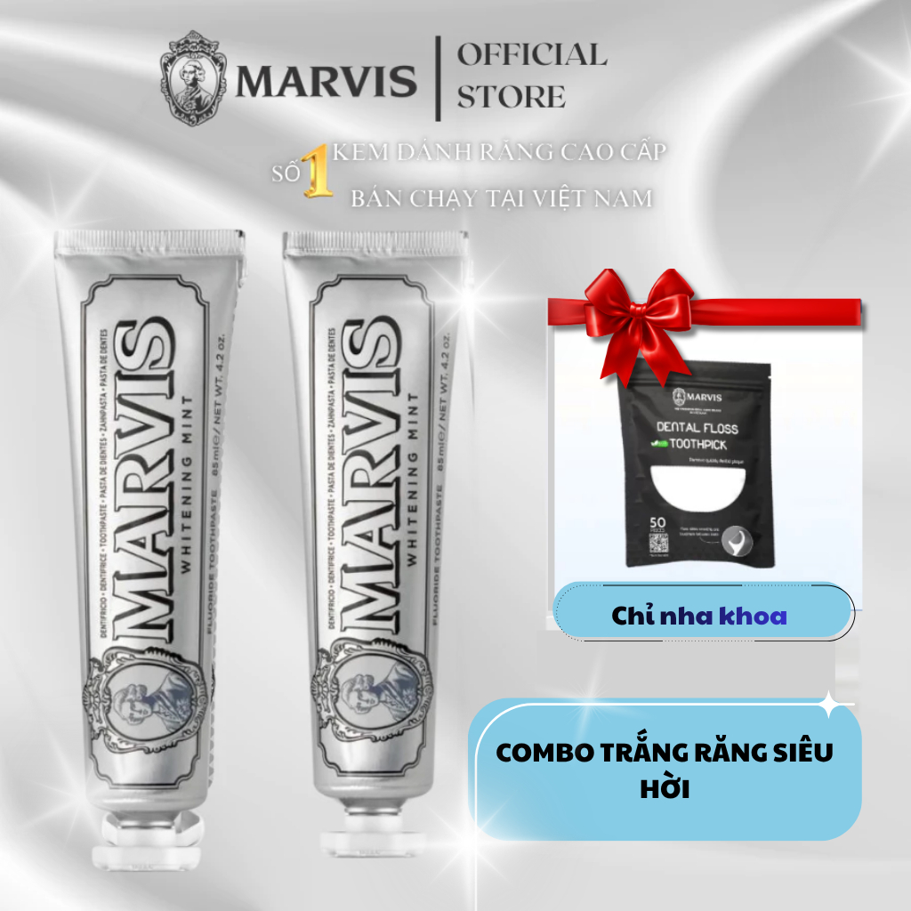 (COMBO) Bộ Đôi Làm Sạch Răng Miệng Marvis - Smoker Whitening Mint 85ml + Whitening Mint 85ml