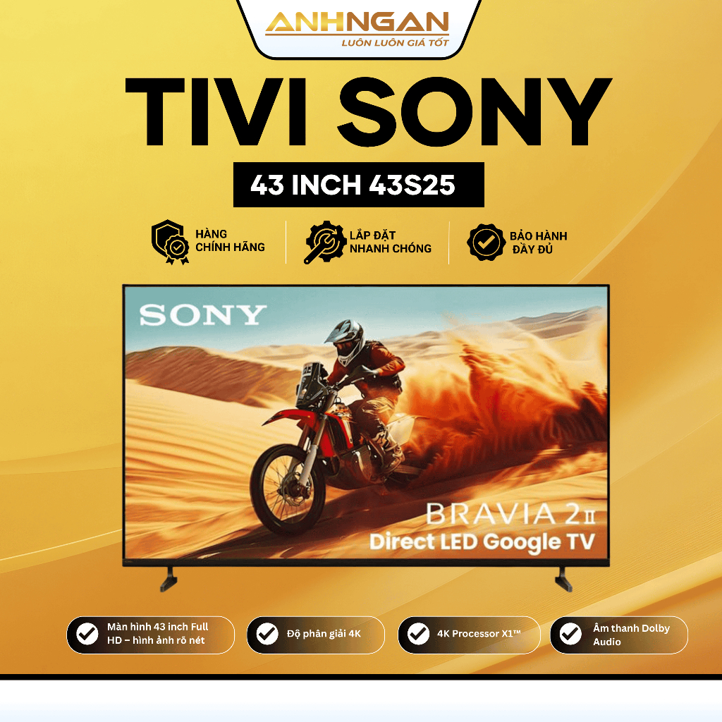 Google Tivi Sony 4K 43 inch K-43S25VM2 | HDR, Dolby Atmos, Android TV, Bảo hành 24 tháng