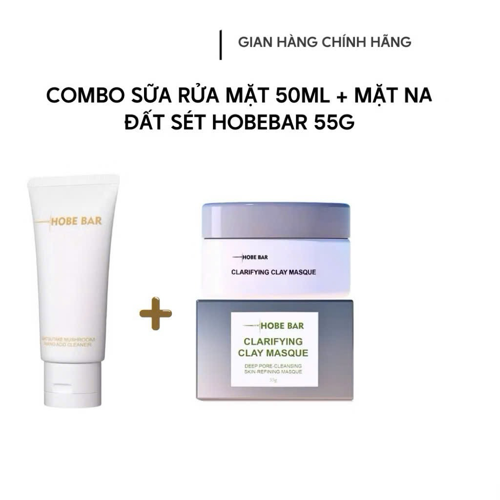 Combo Sữa Rửa Mặt 50ml + Mặt Nạ Đất Sét 55g HOBEBAR – Làm Sạch Sâu, Giảm Mụn & Se Khít Lỗ Chân Lông