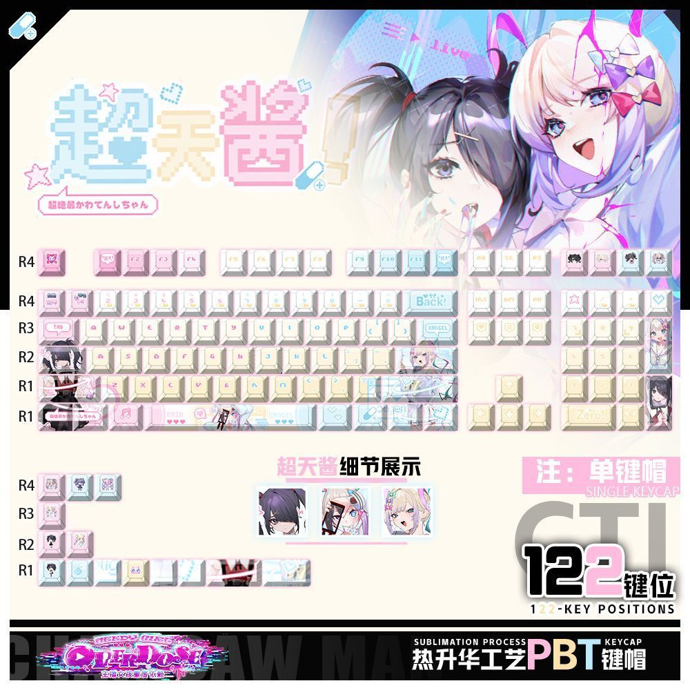 Keycap Needy Streamer Overload Game | PBT Keycap Chính/Side Engraved Xuyên Đèn