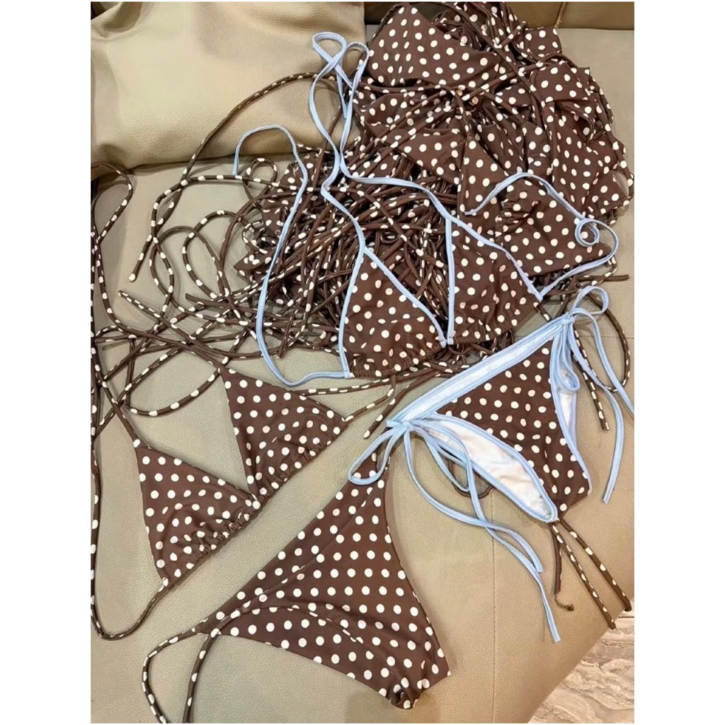 (CÓ SẴN - HOẢ TỐC) Set Bikini 2 mảnh chấm bi cột dây VIỀN ĐA DẠNG MÀU Polka Black | BigBuy360 - bigbuy360.vn