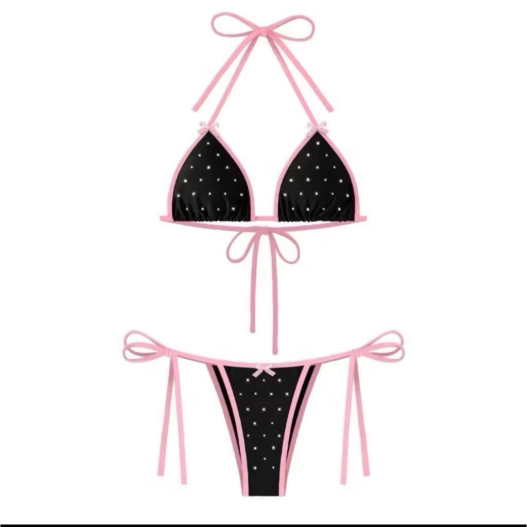 (CÓ SẴN - HOẢ TỐC) Set Bikini 2 mảnh chấm bi cột dây VIỀN ĐA DẠNG MÀU Polka Black | BigBuy360 - bigbuy360.vn