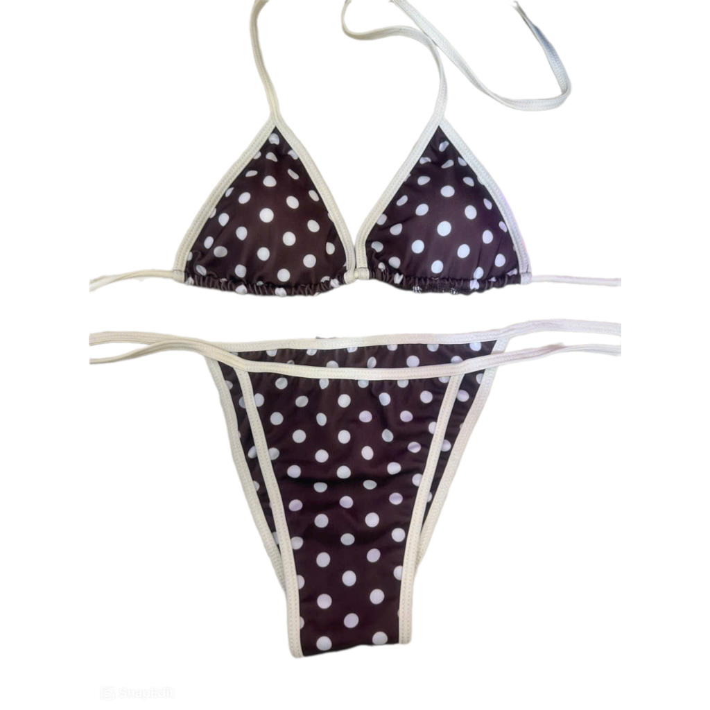 (CÓ SẴN - HOẢ TỐC) Set Bikini 2 mảnh chấm bi cột dây VIỀN ĐA DẠNG MÀU Polka Black | BigBuy360 - bigbuy360.vn