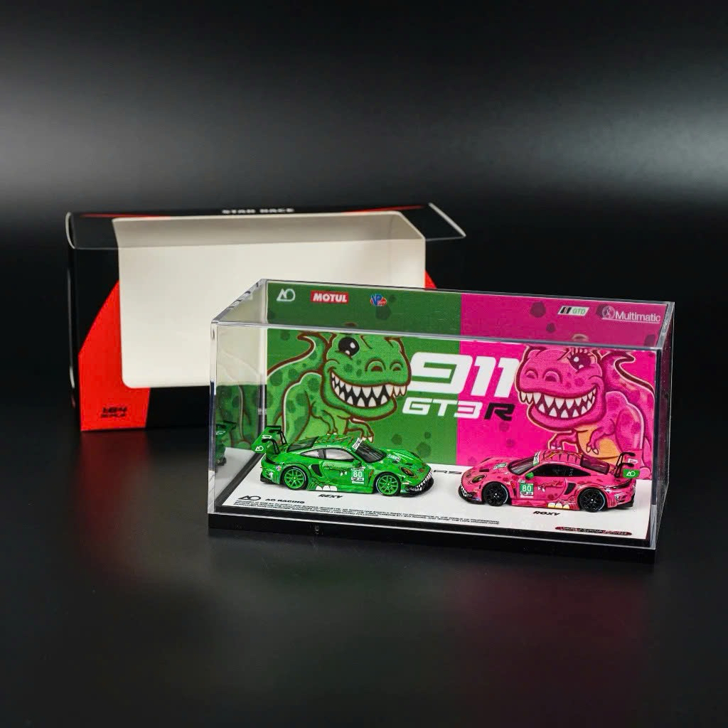 Set 2 xe Rexy Roxy Porsche 911 GT3 R có hộp mica tỉ lệ 1:64 Star Race SR64004