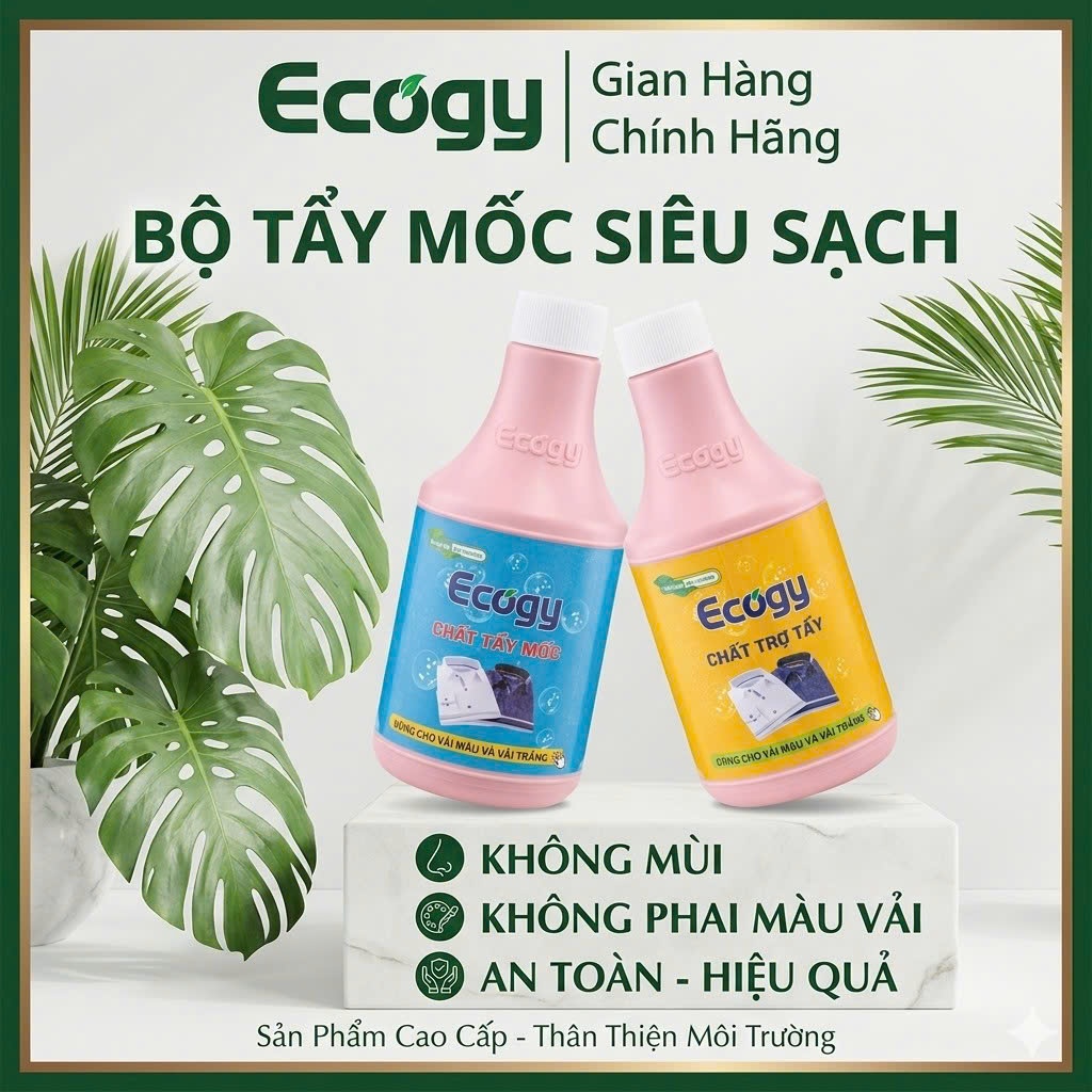 BỘ 2 TẨY MỐC siêu sạch Ecogy tẩy sạch mốc, vết két mồ hôi, dầu mỡ trên cả quần áo trắng và áo màu