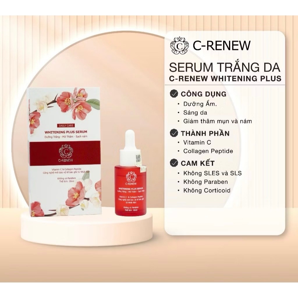 Serum Dưỡng Trắng Mờ Thâm Sạch Nám C-Renew Whitenting Plus Với Vitamin C,Collagen Peptide (Date cận)