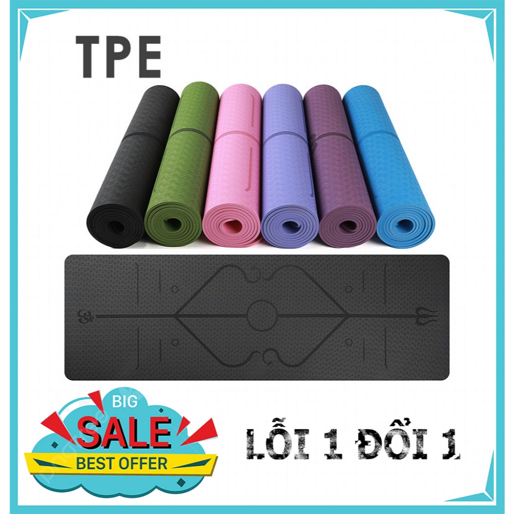 Thảm yoga 1 lớp TPE định tuyến cao cấp chống trượt êm 6–8mm kèm túi tập chuẩn form