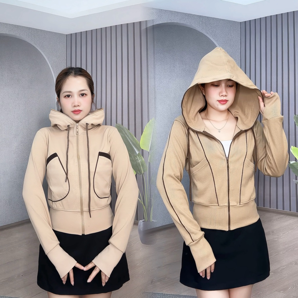 (Gân Dày) Áo Khoác Nữ Phom Lửng Viền Tay Thời Trang, Túi Đứng Ngoài Và 4 Túi Trong,Chống Nắng Tốt