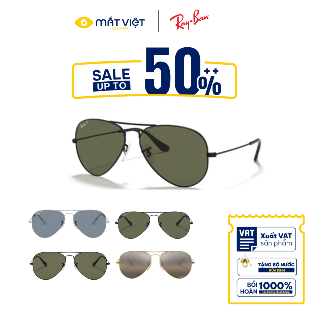 Kính Mát Unisex RAYBAN 0RB3025 , Kính Mát Phi Công, Kính Mát Kim loại Cao Cấp, Mắt Kính Chính Hãng M
