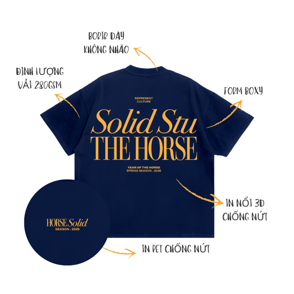 Áo Thun Boxy In Nổi THEHORSE SOLID Local Brand Unisex Cotton 100% 280GSM - TS42 | BigBuy360 - bigbuy360.vn