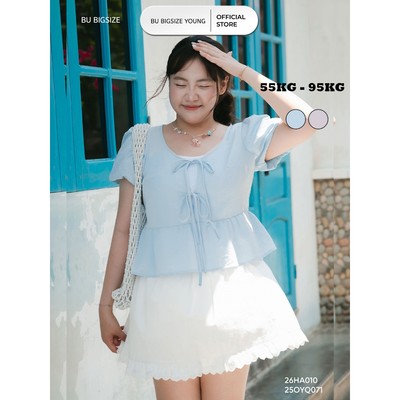 Áo babydoll tay bồng nơ dọc (KHÔNG KÈM ÁO TRONG)  BIGSIZE (55kg đến 95kg) – 26HA010 - [BU Bigsize Young]