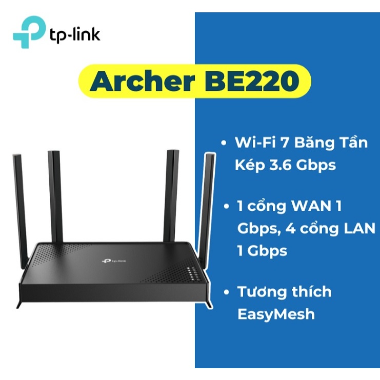 Bộ Phát Wifi 7 TPLink Archer BE220 BE3600 băng tần kép