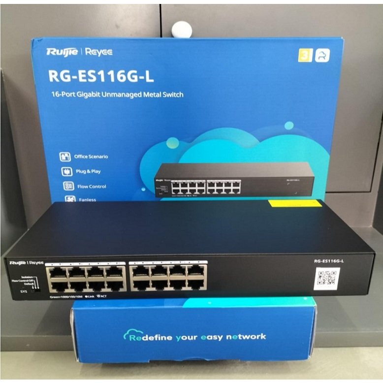 Switch Chia Mạng Gigabit 16 Cổng Ruijie RG - ES116G-L Vỏ Kim Loại 10/100/1000Mbps