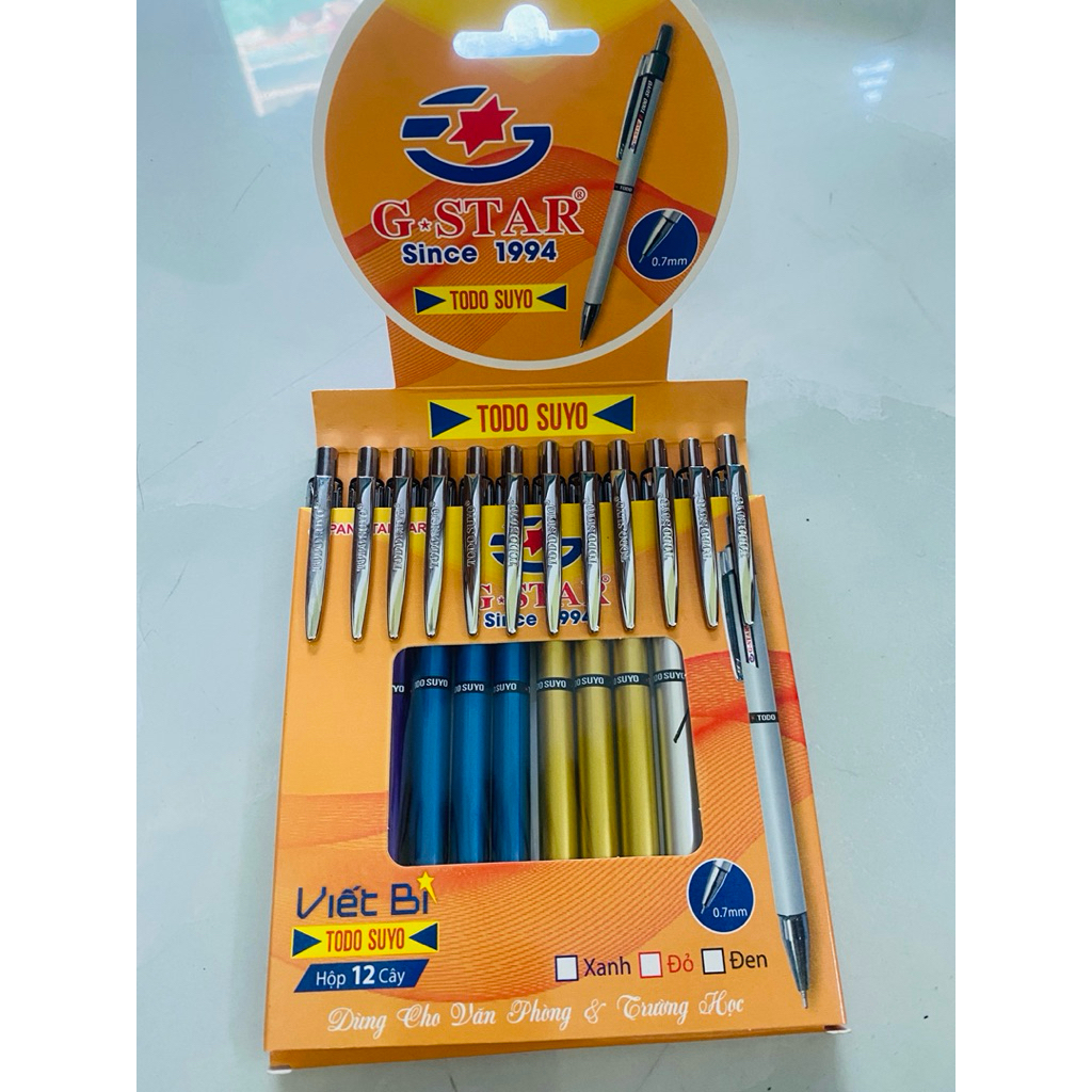 Hộp 12 Cây Bút Bi Bấm Todo Suyo ( Ngòi 0.7mm) Thụy Sỹ, Mực xanh của Đức, Mực Viết Đều, Êm