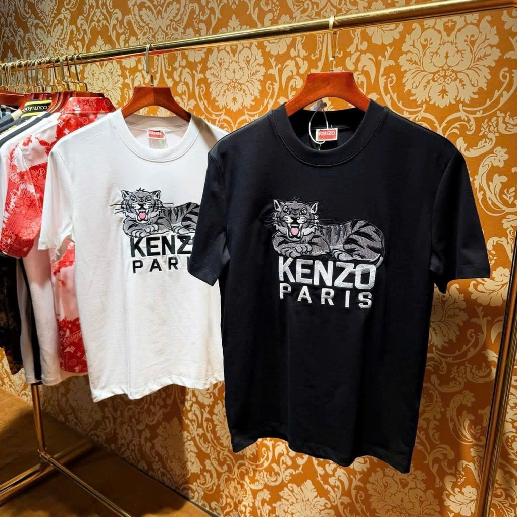 Áo phông nam nữ Premium Cotton Kenzo ngực dệt hình hổ thêu mix chữ basic cực nét