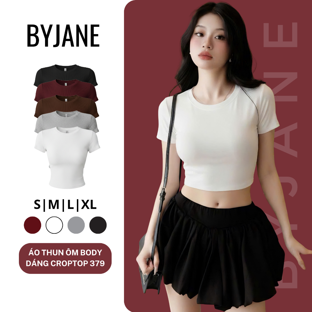 Áo Thun Cổ Tròn Crotop ôm body chất bozip co dãn 4 chiều trơn BYJANE-379