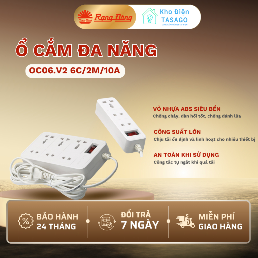 Ổ cắm điện kéo dài Rạng Đông 2m 5m OC05 - OC06 10A Tự Động Ngắt chịu tải tốt