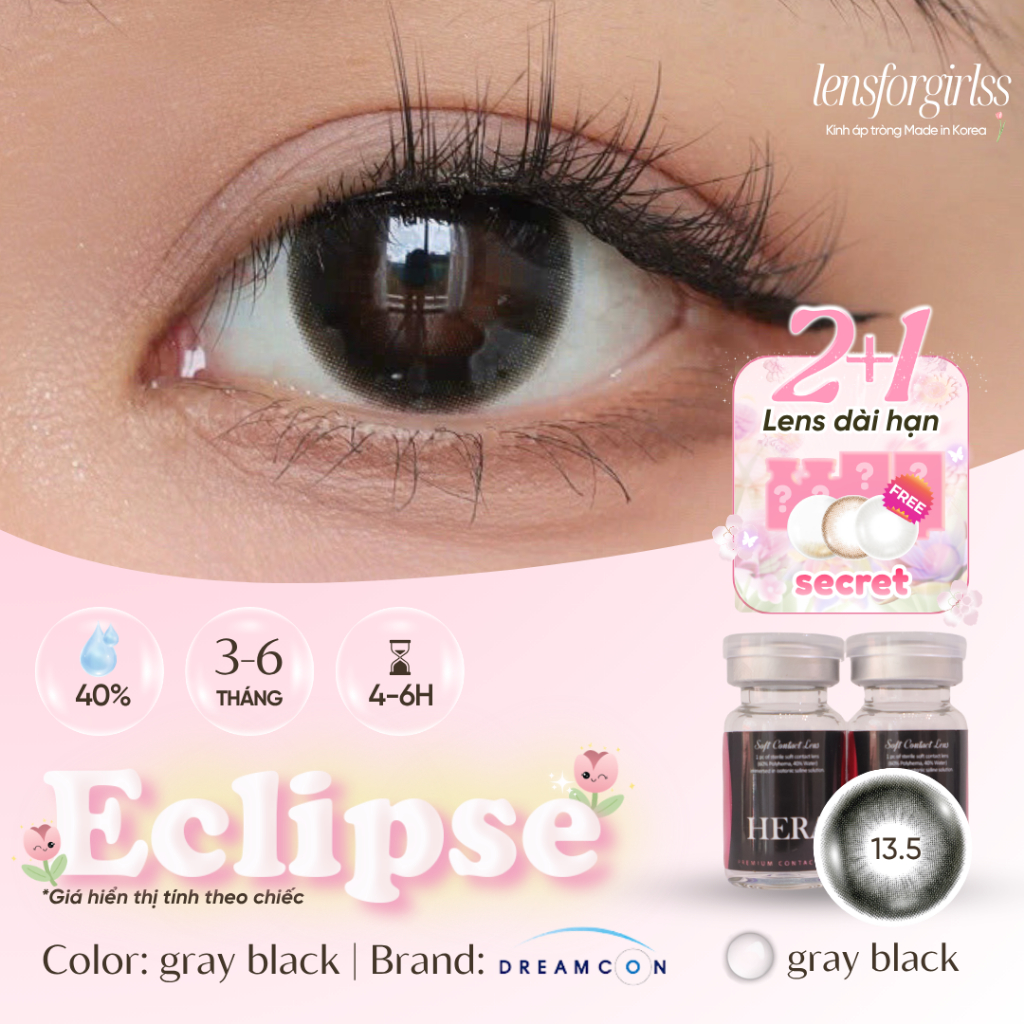 Kính áp tròng GIÃN TRÒNG hack mắt to tròn ECLIPSE GRAY BLACK chính hãng HERA | Lens cận | LENSFORGIRLSS | BigBuy360 - bigbuy360.vn