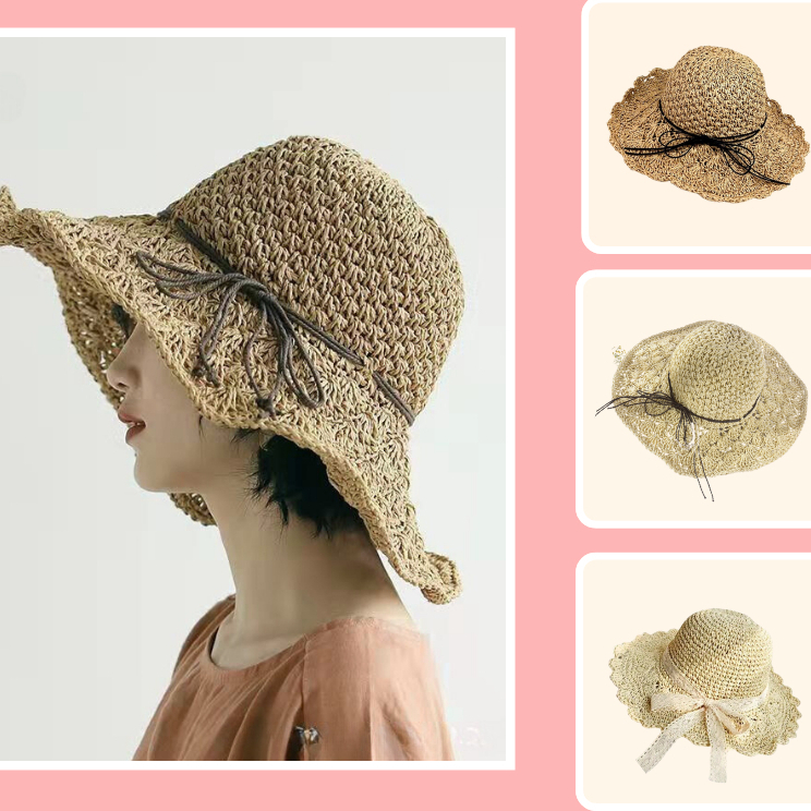 [Peinn] Nón Mũ Cói Mềm Unisex Đi Biển Họa Tiết Trơn Phối Dây Nâu Đơn Giản  - Mã NC003