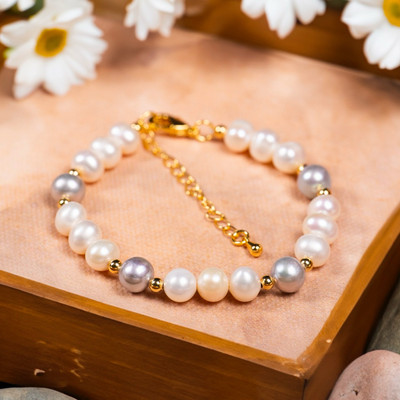 Vòng Tay Ngọc Trai 6ly Mix Hai Màu Xám Và Trắng Xinh Xắn - Ngọc Trai Trường Thịnh
