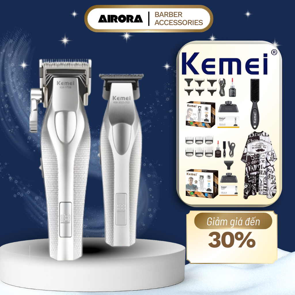 Combo Tông Đơ Cắt Tóc KEMEI KM-1798 + Chấn Viền KEMEI KM3023-702 | Bộ Tông Đơ Cắt Tóc Chuyên Nghiệp 