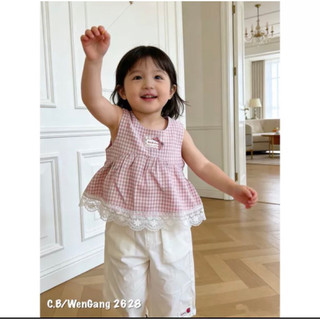 Set áo caro phối ren mix quần thô bé gái,hàng QCCC kèm hình thật.