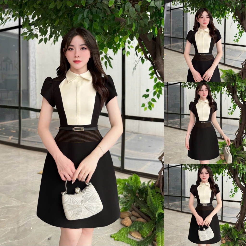 TY93 - Váy Thiết Kế Evii dành cho nữ, Đầm thiết kế cổ bẻ (tặng kèm đai) dáng A ngắn