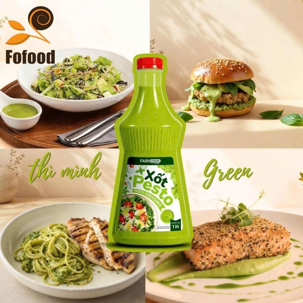 Sốt pesto Faricook 1L – xốt pesto trộn salad, làm pasta, bánh mì, sốt rau xanh béo thơm