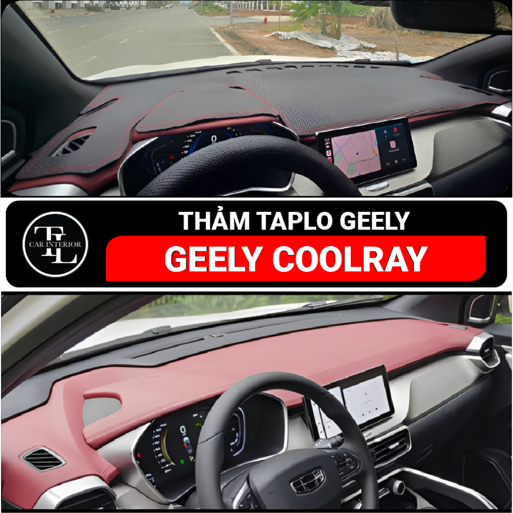 Thảm phủ taplo GEELY COOLRAY nhung lông cừu, da carbon, da fiber cao cấp, TL Auto
