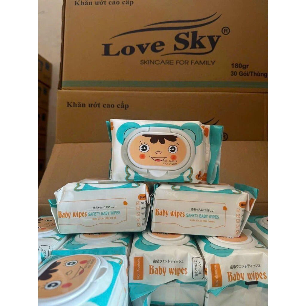 Thùng 10 gói khăn ướt baby gói to 650gr, không mùi, không cồn