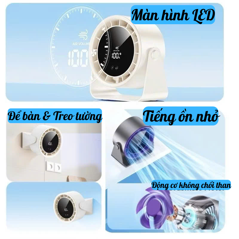Quạt Mini S15-5000mAh phiên bản tích điện , sản phẩm quạt để bàn hoặc treo tường pin trâu | BigBuy360 - bigbuy360.vn